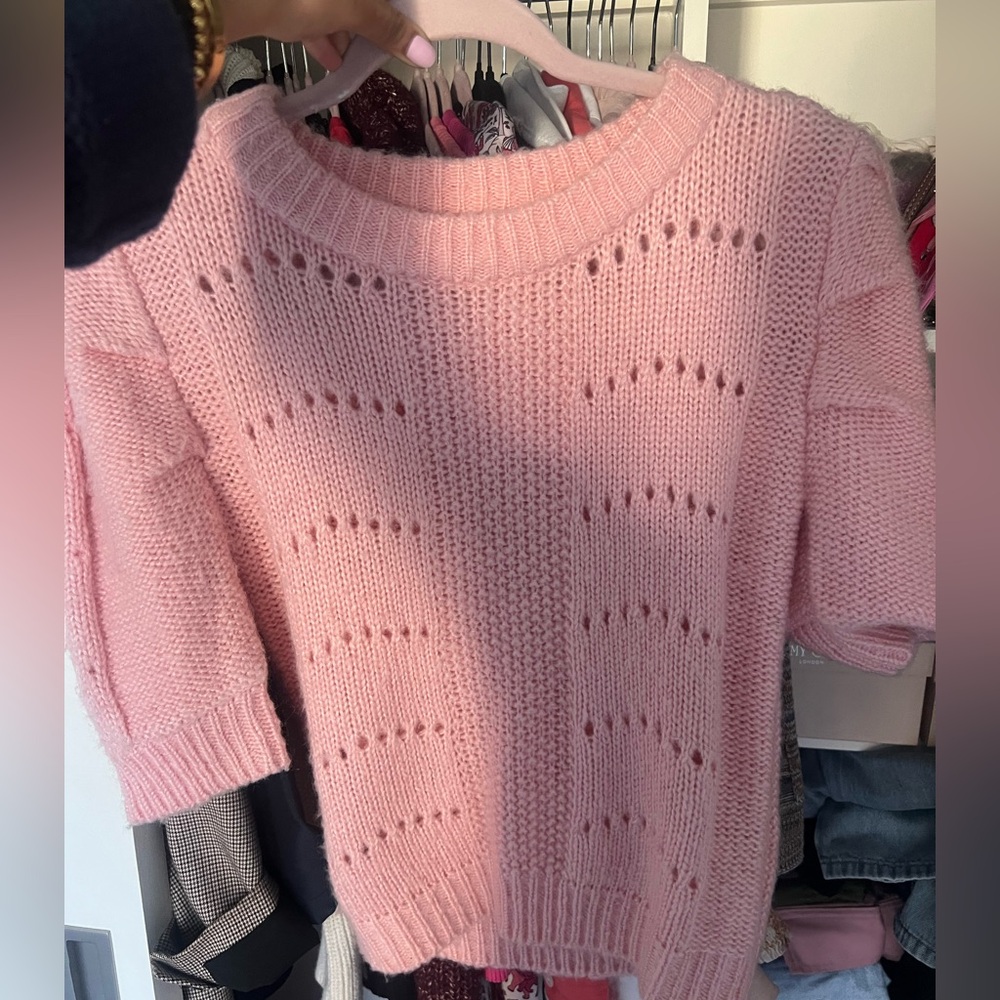 Free People Pink Knit Short Sleeve Sweater